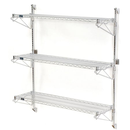 Nexel Chrome Wall Mount Wire Shelving 48inW x 14inD x 54inH 3, Shelf Starter B1137141
